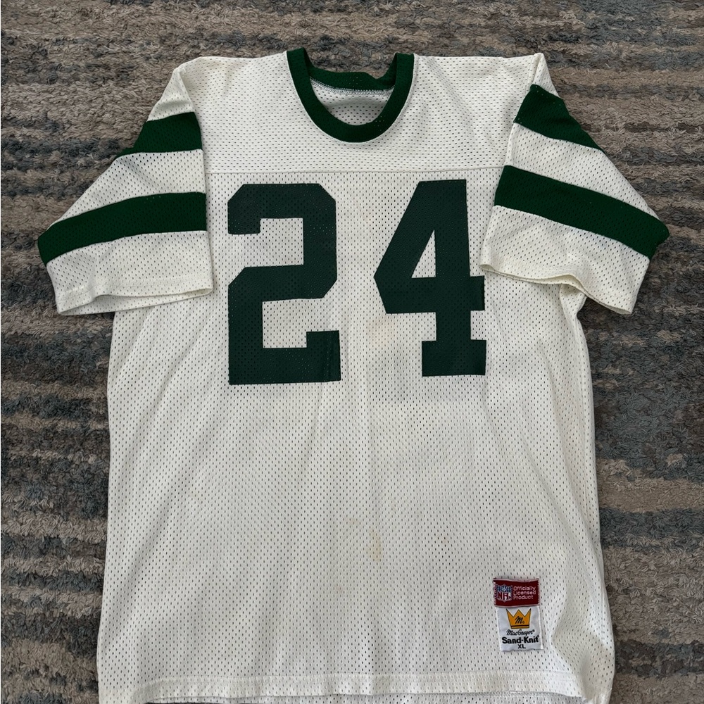 White and Green Jets Sports Jersey with Number 24